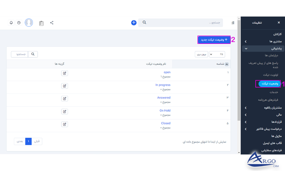 پشتیبانی و پایگاه دانش در نرم افزار آرگو CRM: بخش پشتیبانی و پایگاه دانش در نرم افزار آرگو CRM: