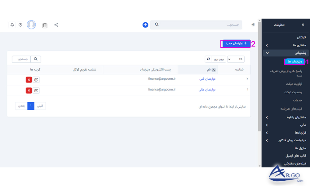 پشتیبانی و پایگاه دانش در نرم افزار آرگو CRM: بخش پشتیبانی و پایگاه دانش در نرم افزار آرگو CRM: